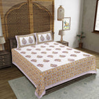 Rudra Bazaar Purple Gold 210 TC Cotton Double King Bedsheet With 2 Pillow Covers | Grocsy