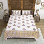 Rudra Bazaar Purple Gold 210 TC Cotton Double King Bedsheet With 2 Pillow Covers | Grocsy