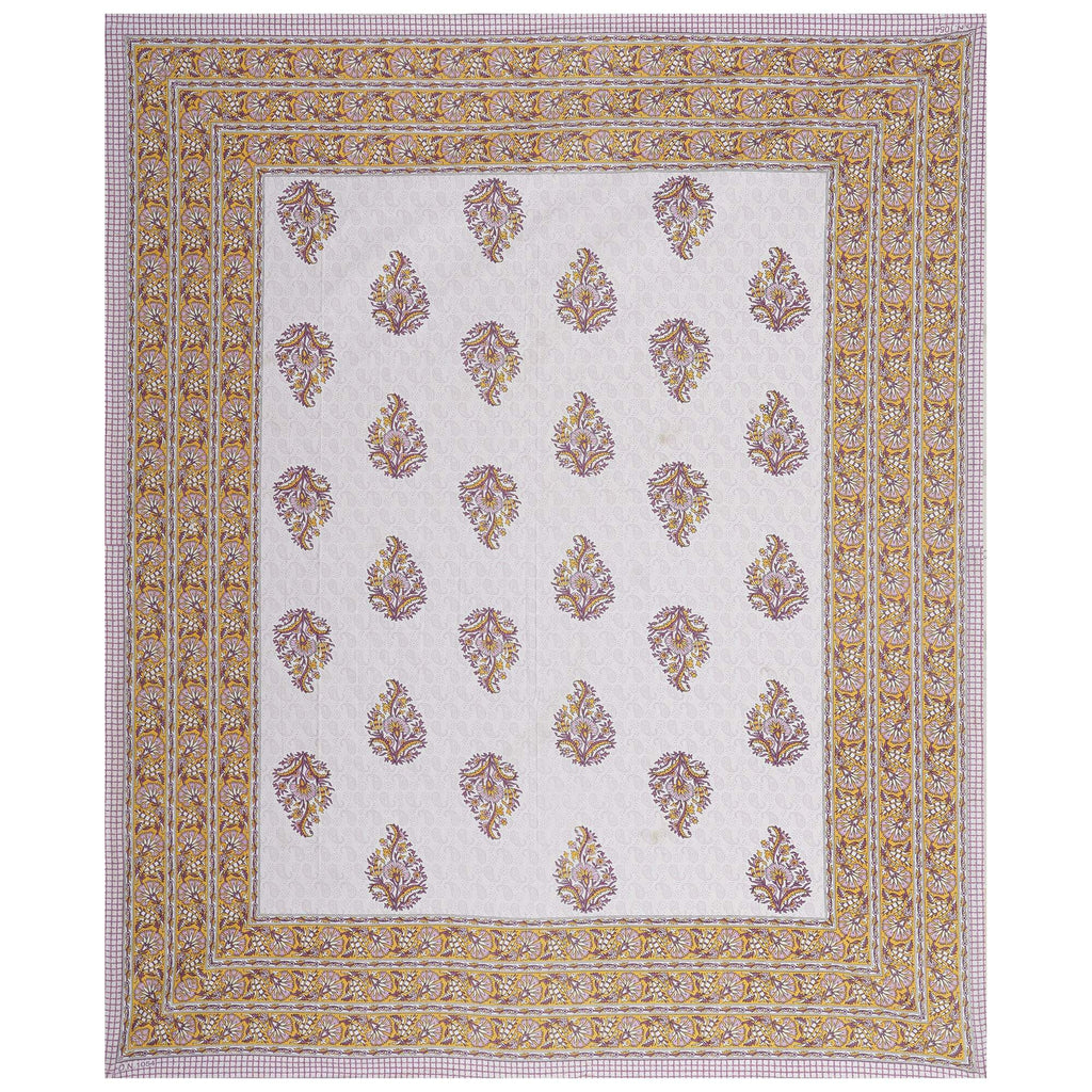 Rudra Bazaar Purple Gold 210 TC Cotton Double King Bedsheet With 2 Pillow Covers | Grocsy