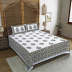 Rudra Bazaar Blue Green 210 TC Cotton Double King Bedsheet With 2 Pillow Covers | Grocsy