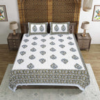 Rudra Bazaar Blue Green 210 TC Cotton Double King Bedsheet With 2 Pillow Covers | Grocsy