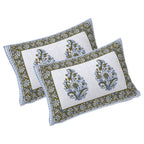Rudra Bazaar Blue Green 210 TC Cotton Double King Bedsheet With 2 Pillow Covers | Grocsy
