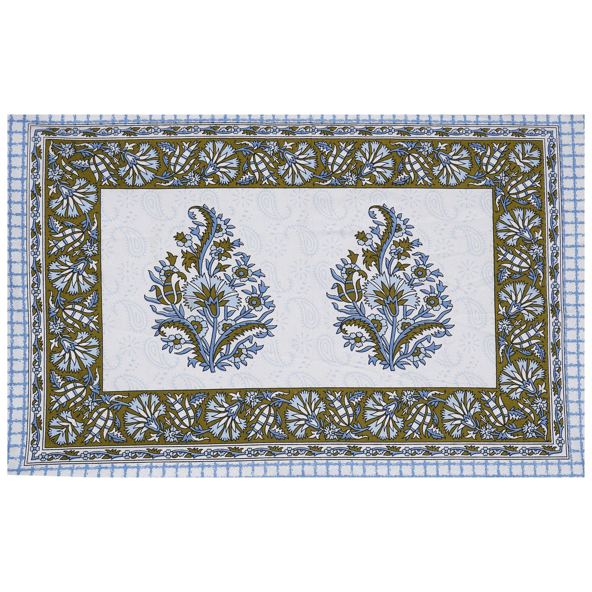 Rudra Bazaar Blue Green 210 TC Cotton Double King Bedsheet With 2 Pillow Covers | Grocsy