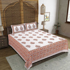 Rudra Bazaar Orange 210 TC Cotton Double King Bedsheet With 2 Pillow Covers | Grocsy