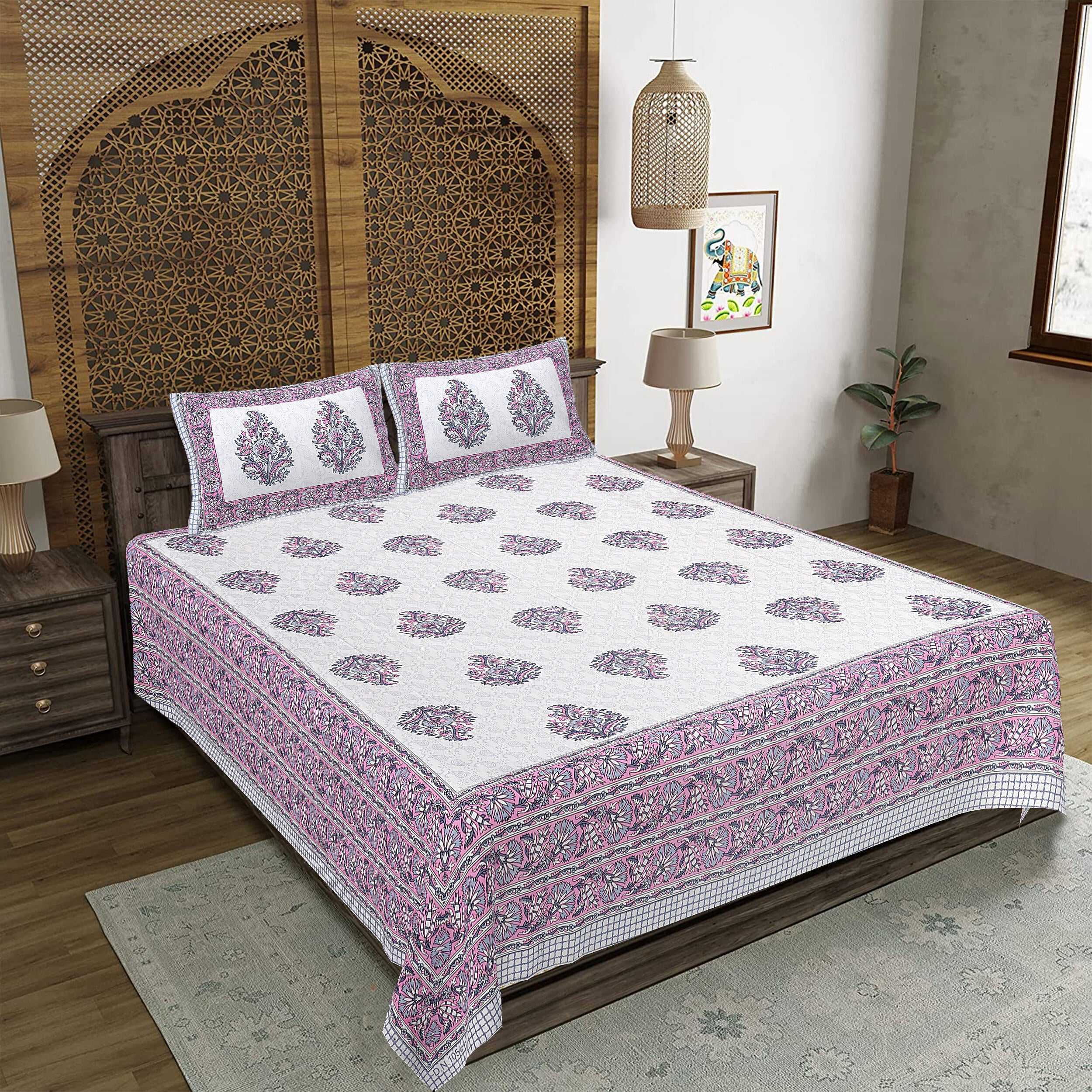Rudra Bazaar Purple 210 TC Cotton Double King Bedsheet With 2 Pillow Covers | Grocsy
