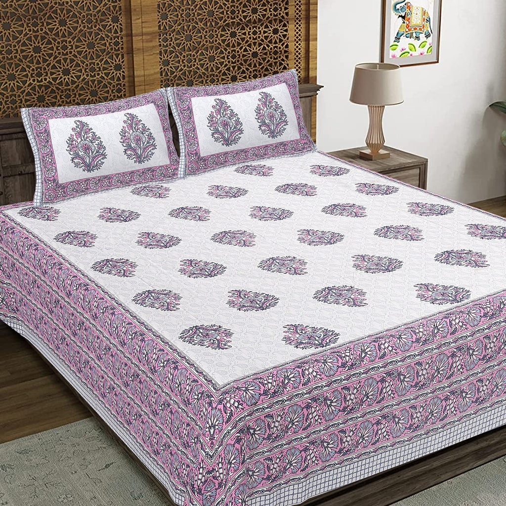 Rudra Bazaar Purple 210 TC Cotton Double King Bedsheet With 2 Pillow Covers | Grocsy