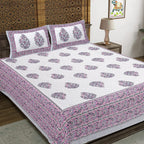 Rudra Bazaar Purple 210 TC Cotton Double King Bedsheet With 2 Pillow Covers | Grocsy