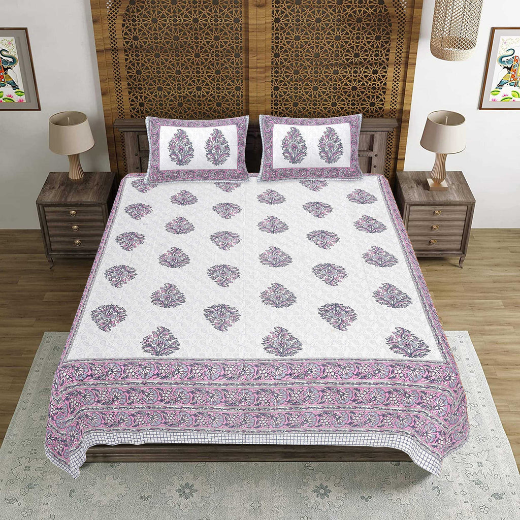 Rudra Bazaar Purple 210 TC Cotton Double King Bedsheet With 2 Pillow Covers | Grocsy