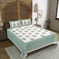 Rudra Bazaar Green 210 TC Cotton Double King Bedsheet With 2 Pillow Covers | Grocsy