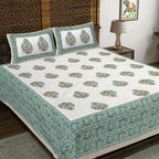 Rudra Bazaar Green 210 TC Cotton Double King Bedsheet With 2 Pillow Covers | Grocsy