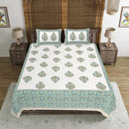 Rudra Bazaar Green 210 TC Cotton Double King Bedsheet With 2 Pillow Covers | Grocsy
