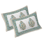 Rudra Bazaar Green 210 TC Cotton Double King Bedsheet With 2 Pillow Covers | Grocsy
