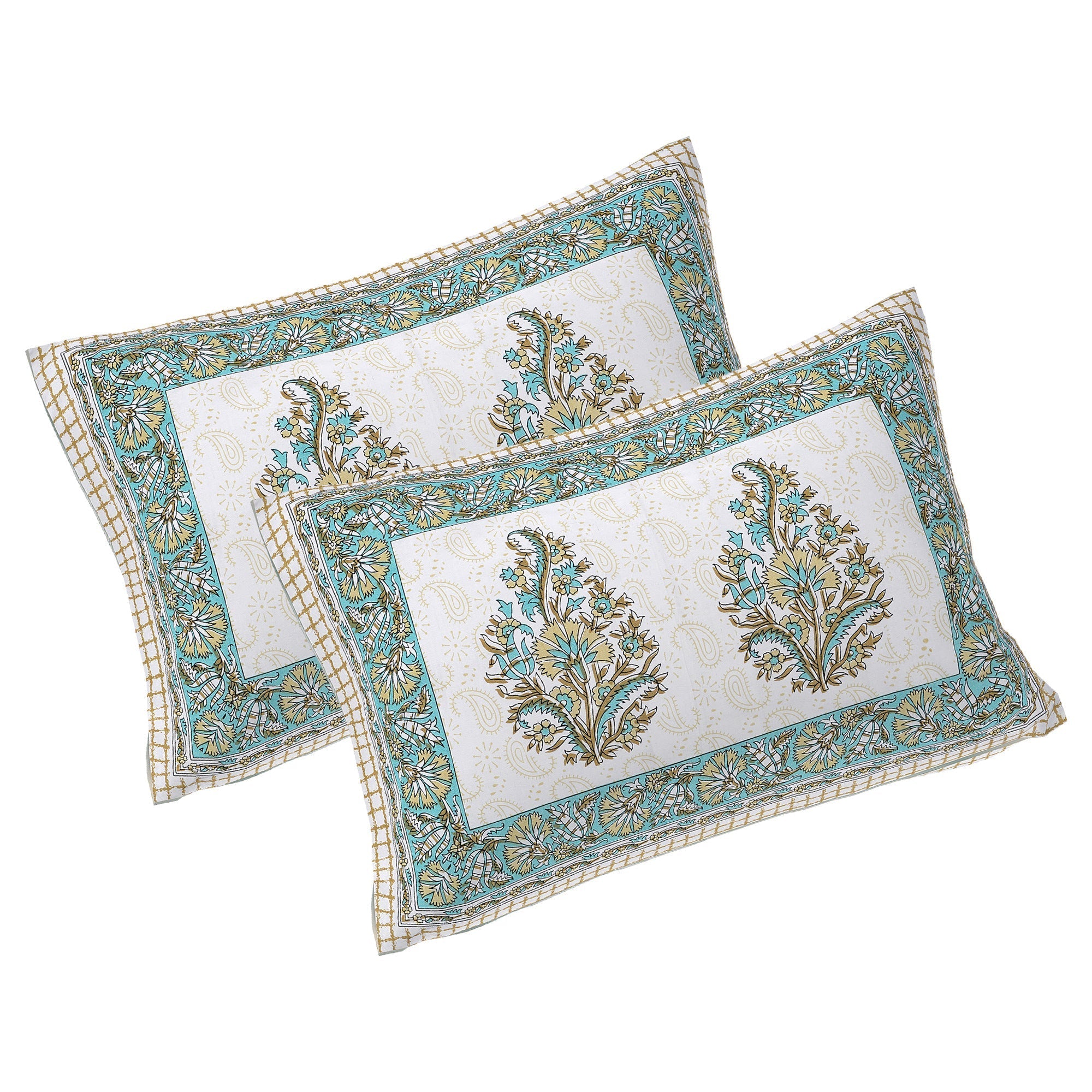 Rudra Bazaar Green 210 TC Cotton Double King Bedsheet With 2 Pillow Covers | Grocsy