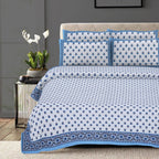 Rudra Bazaar Blue 210 TC Cotton Double King Bedsheet With 2 Pillow Covers | Grocsy
