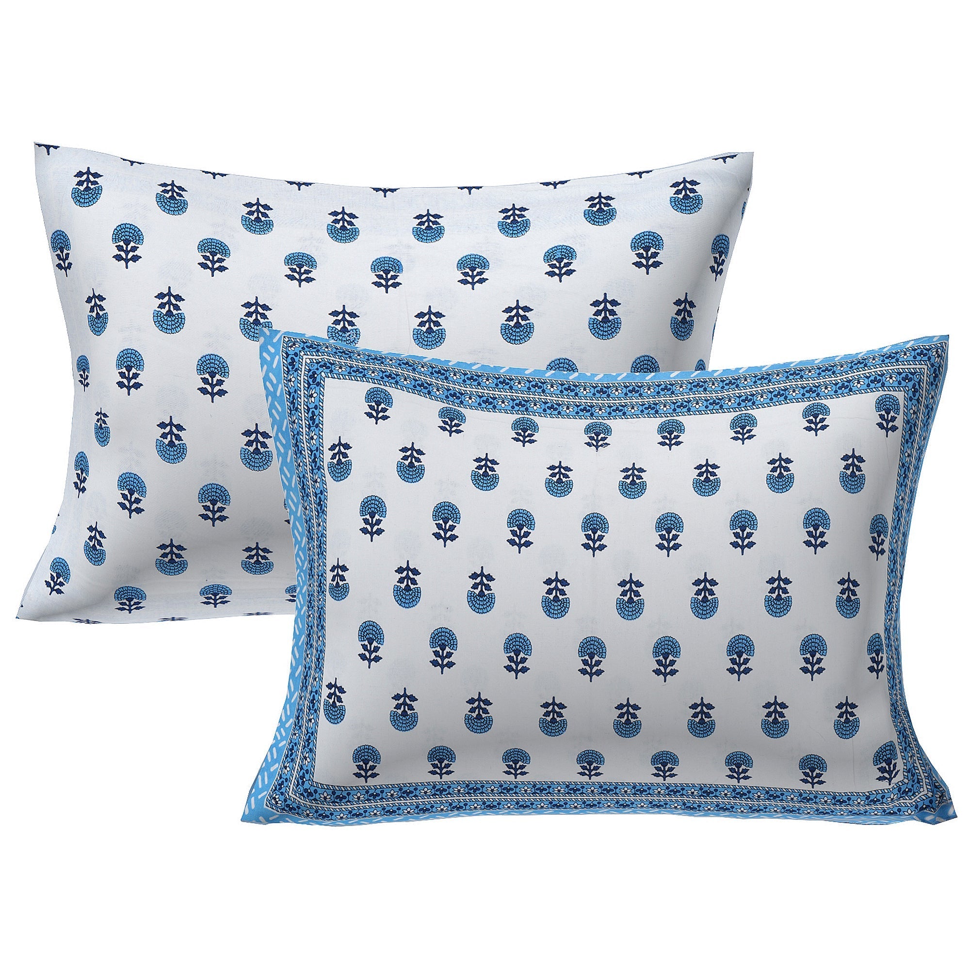 Rudra Bazaar Blue 210 TC Cotton Double King Bedsheet With 2 Pillow Covers | Grocsy