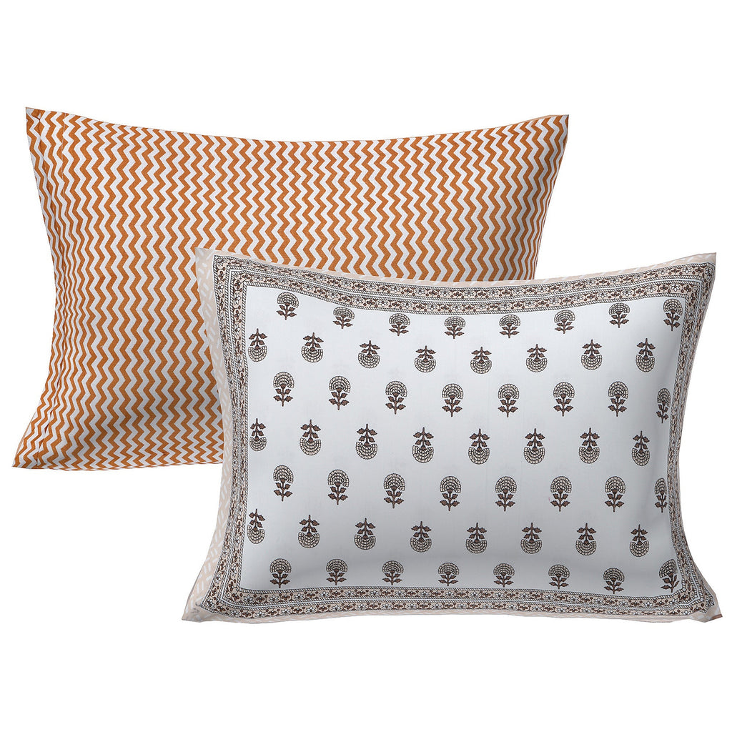 Rudra Bazaar Brown 210 TC Cotton Double King Bedsheet With 2 Pillow Covers | Grocsy