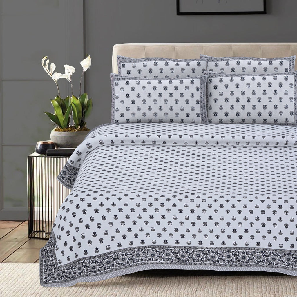 Rudra Bazaar Grey 210 TC Cotton Double King Bedsheet With 2 Pillow Covers | Grocsy