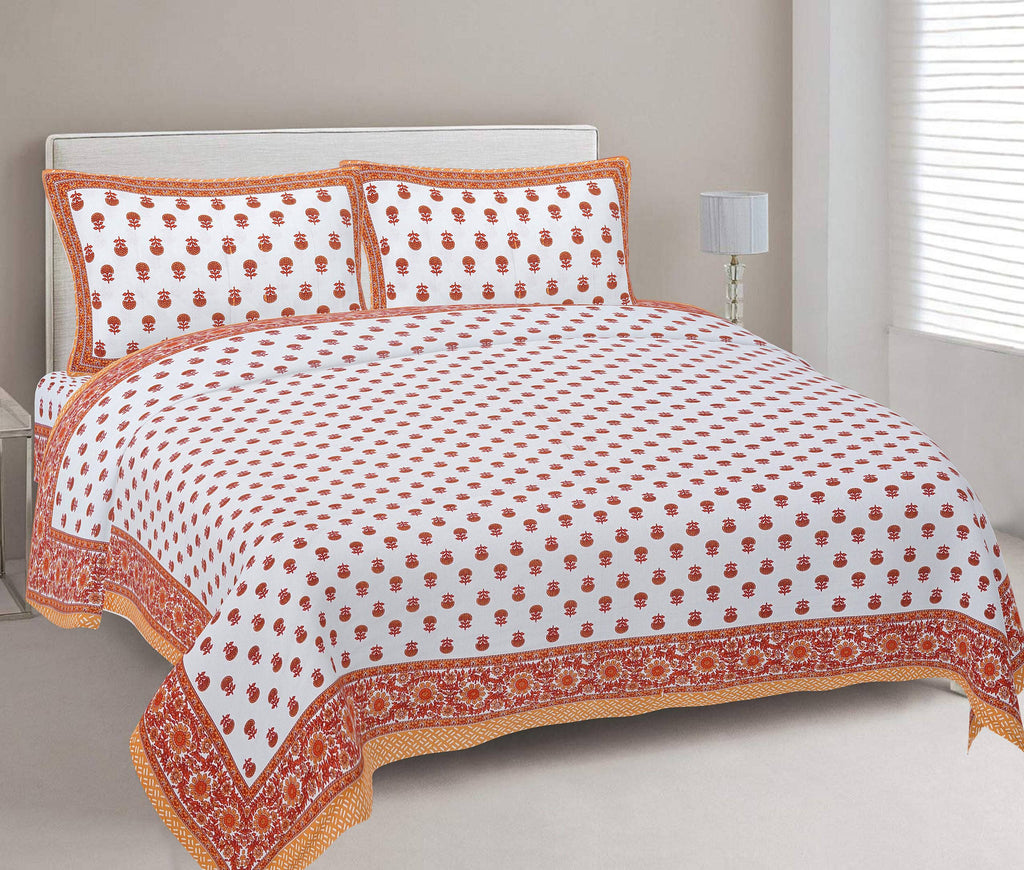 Rudra Bazaar Orange 210 TC Cotton Double King Bedsheet With 2 Pillow Covers | Grocsy