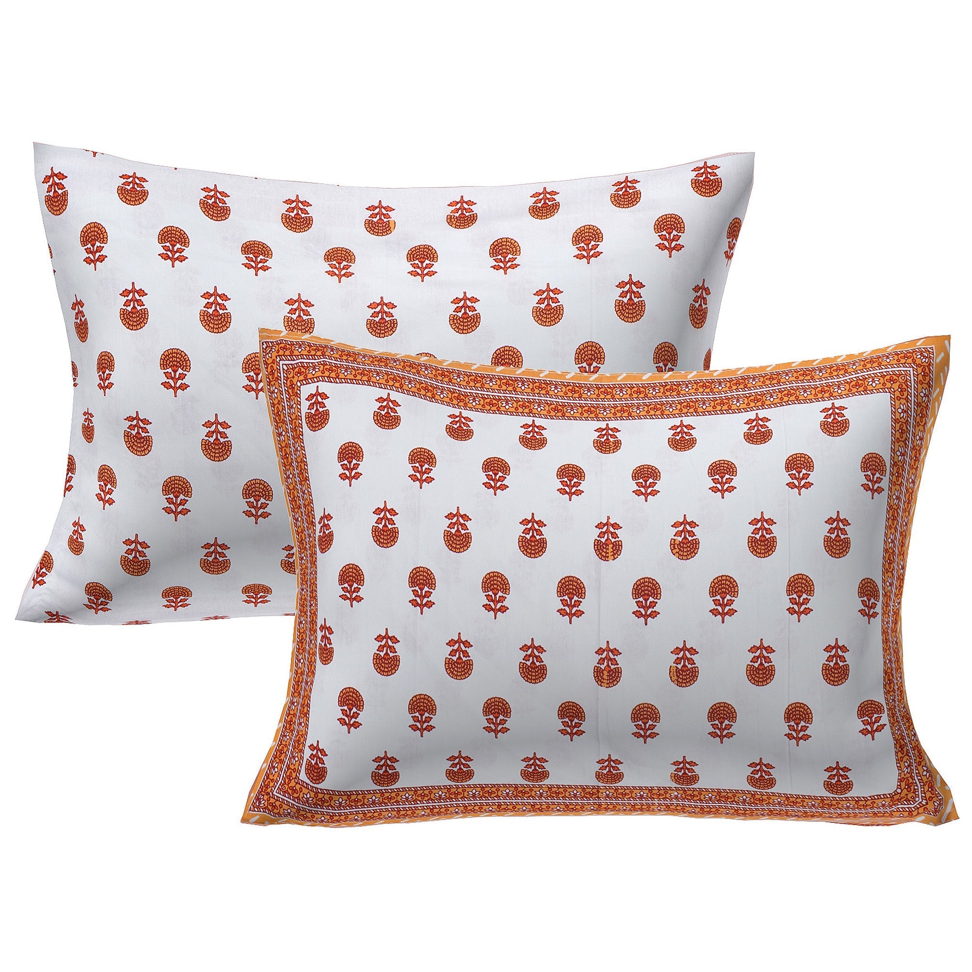 Rudra Bazaar Orange 210 TC Cotton Double King Bedsheet With 2 Pillow Covers | Grocsy