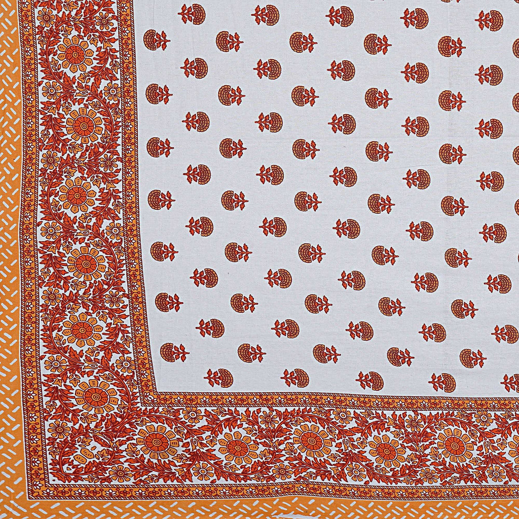Rudra Bazaar Orange 210 TC Cotton Double King Bedsheet With 2 Pillow Covers | Grocsy