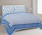 Rudra Bazaar Blue 210 TC Cotton Double King Bedsheet With 2 Pillow Covers | Grocsy