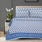 Rudra Bazaar Blue 210 TC Cotton Double King Bedsheet With 2 Pillow Covers | Grocsy