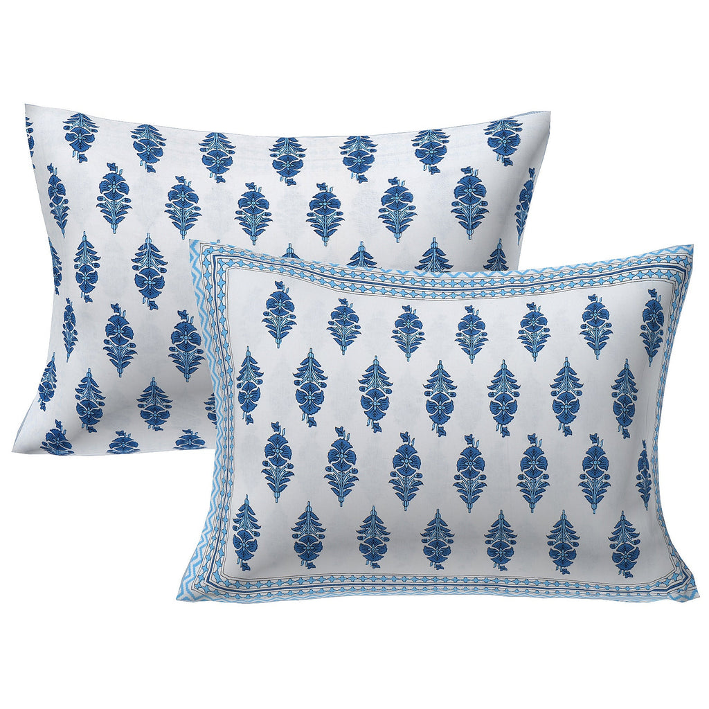 Rudra Bazaar Blue 210 TC Cotton Double King Bedsheet With 2 Pillow Covers | Grocsy