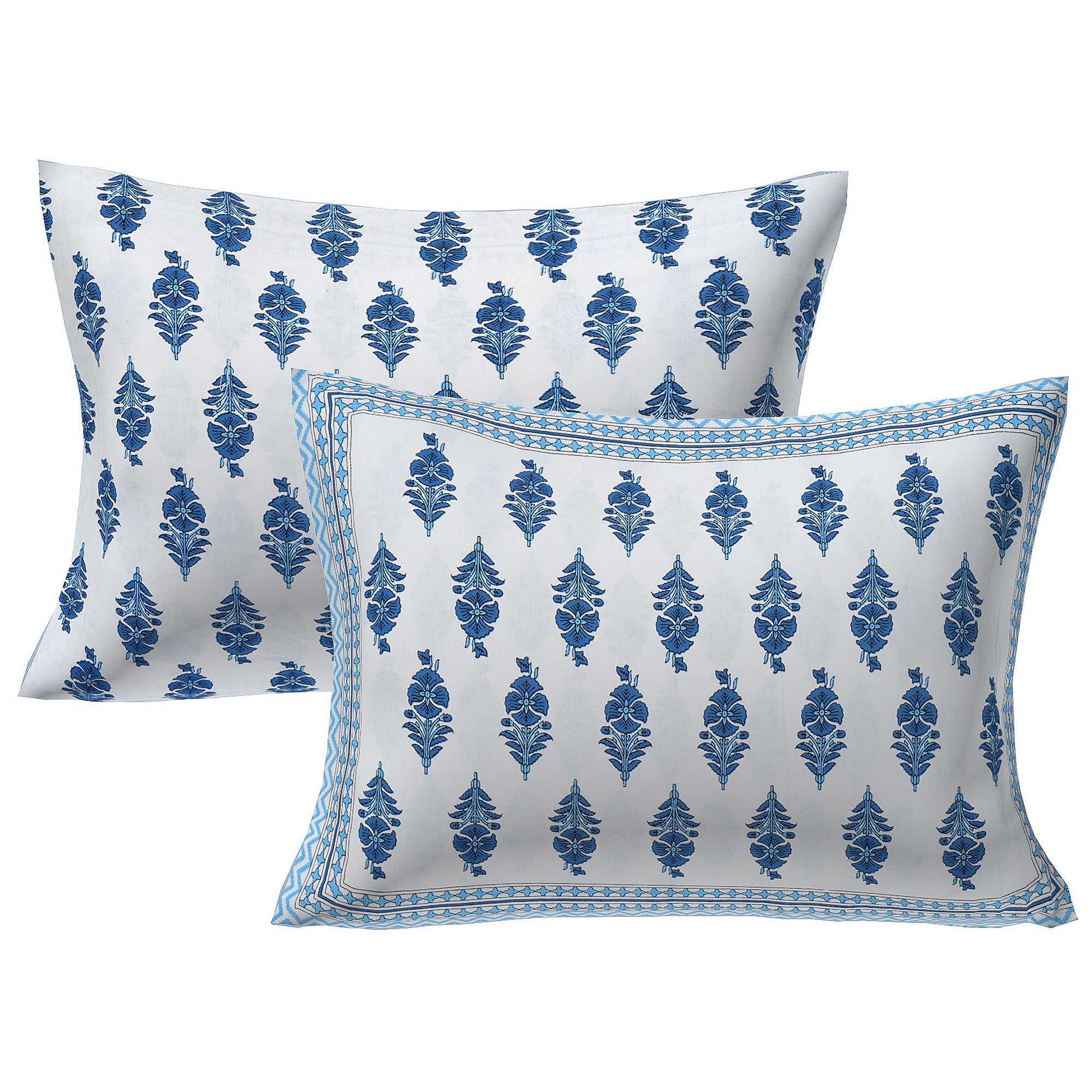 Rudra Bazaar Blue 210 TC Cotton Double King Bedsheet With 2 Pillow Covers | Grocsy