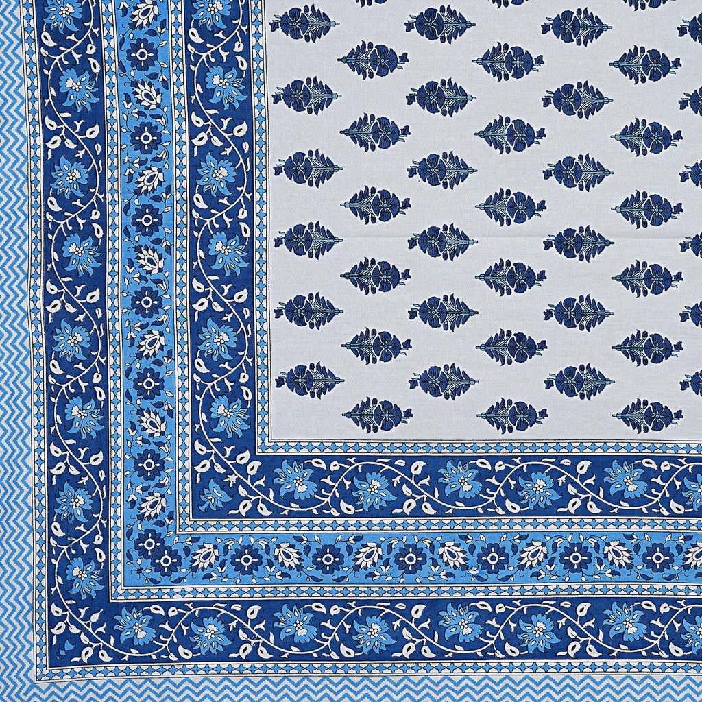 Rudra Bazaar Blue 210 TC Cotton Double King Bedsheet With 2 Pillow Covers | Grocsy