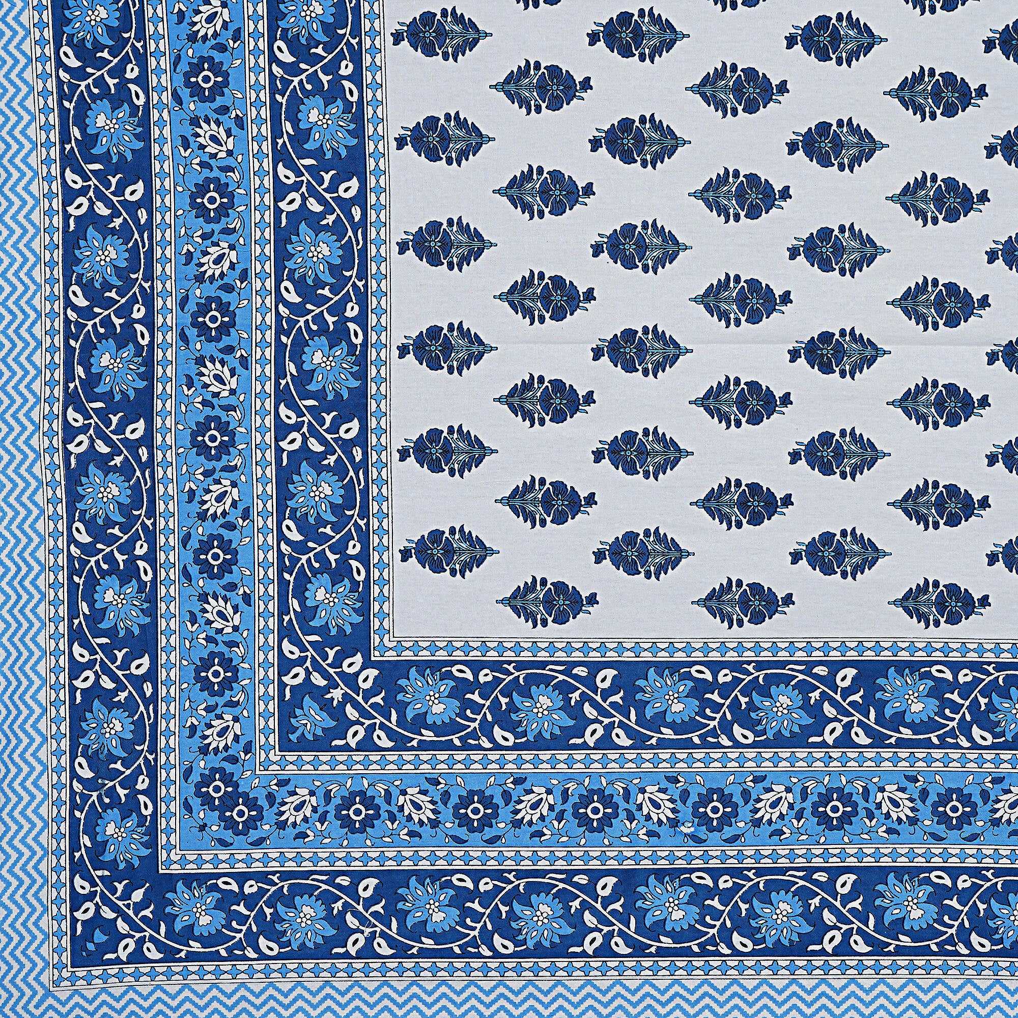Rudra Bazaar Blue 210 TC Cotton Double King Bedsheet With 2 Pillow Covers | Grocsy