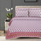Rudra Bazaar Pink 210 TC Cotton Double King Bedsheet With 2 Pillow Covers | Grocsy