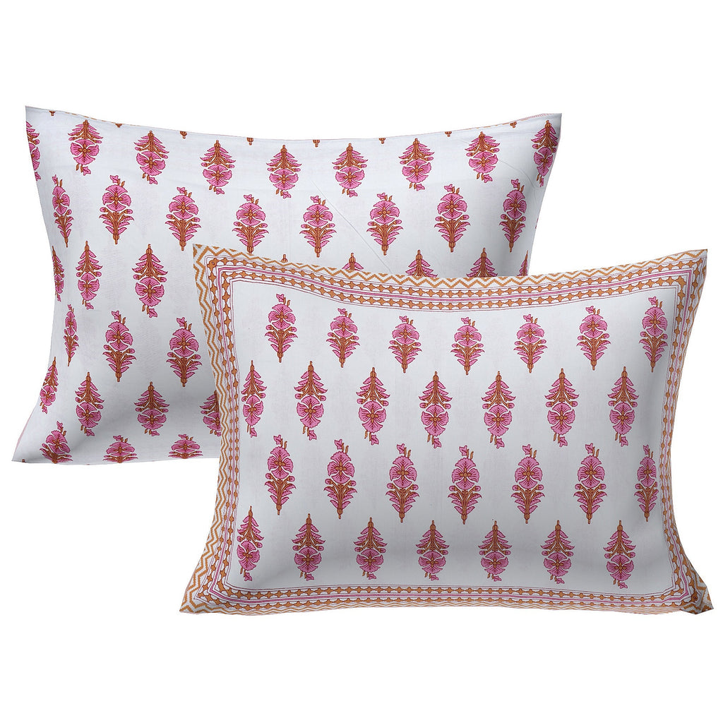 Rudra Bazaar Pink 210 TC Cotton Double King Bedsheet With 2 Pillow Covers | Grocsy