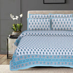 Rudra Bazaar Turquoise Blue 210 TC Cotton Double King Bedsheet With 2 Pillow Covers | Grocsy