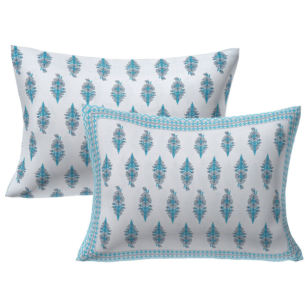 Rudra Bazaar Turquoise Blue 210 TC Cotton Double King Bedsheet With 2 Pillow Covers | Grocsy