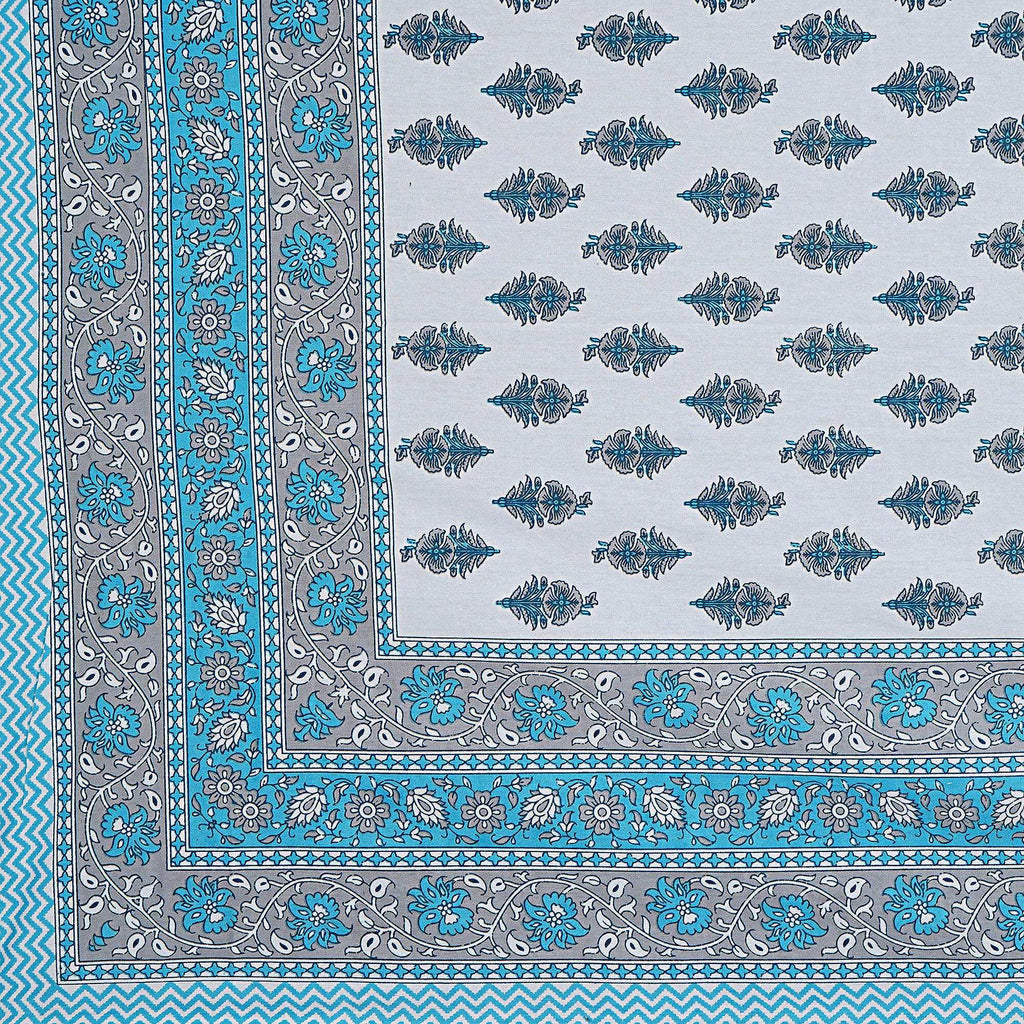 Rudra Bazaar Turquoise Blue 210 TC Cotton Double King Bedsheet With 2 Pillow Covers | Grocsy