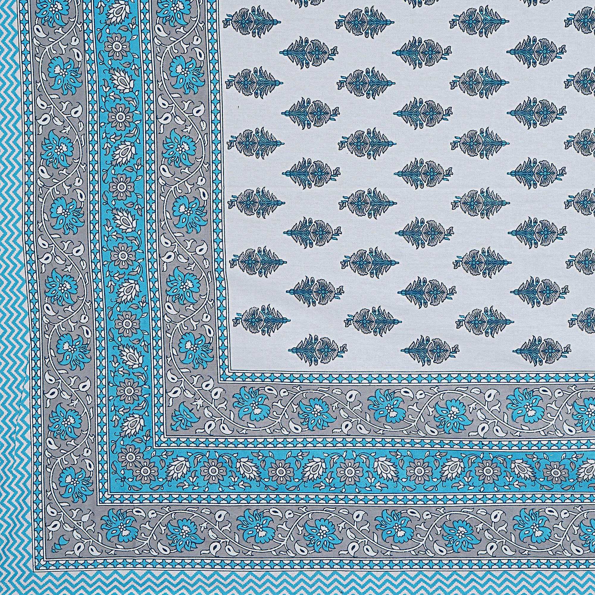 Rudra Bazaar Turquoise Blue 210 TC Cotton Double King Bedsheet With 2 Pillow Covers | Grocsy