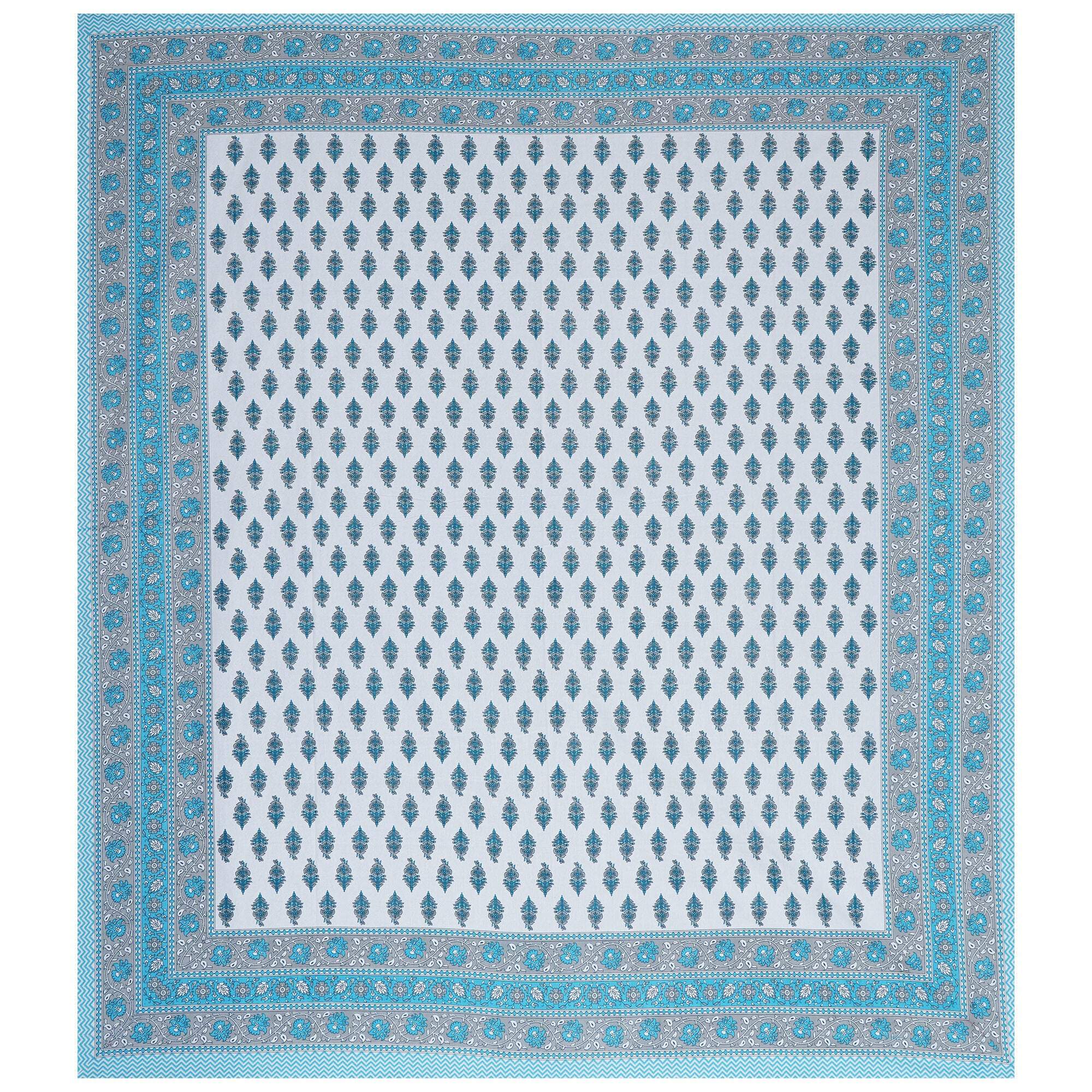 Rudra Bazaar Turquoise Blue 210 TC Cotton Double King Bedsheet With 2 Pillow Covers | Grocsy