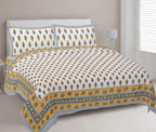 Rudra Bazaar Yellow 210 TC Cotton Double King Bedsheet With 2 Pillow Covers | Grocsy