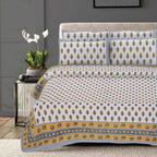 Rudra Bazaar Yellow 210 TC Cotton Double King Bedsheet With 2 Pillow Covers | Grocsy