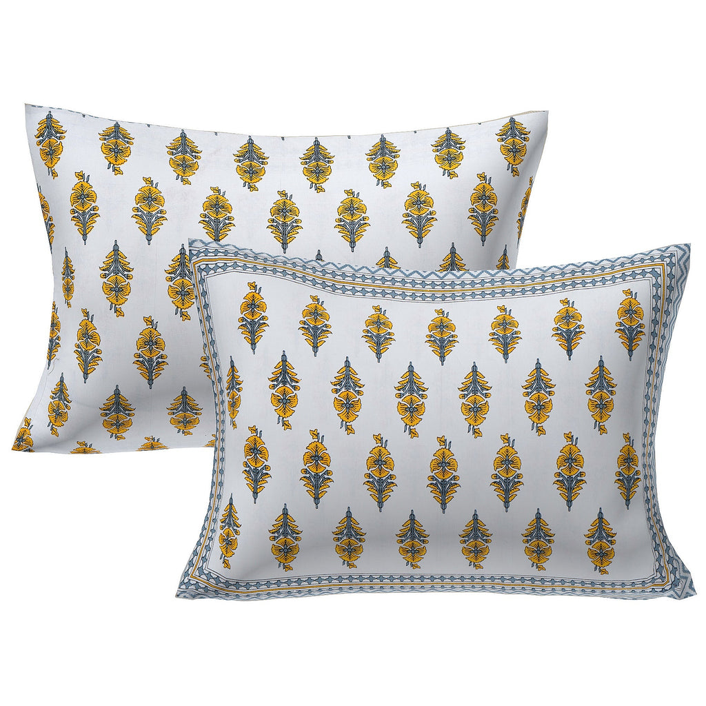 Rudra Bazaar Yellow 210 TC Cotton Double King Bedsheet With 2 Pillow Covers | Grocsy
