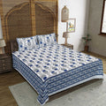 Rudra Bazaar Blue 210 TC Cotton Double King Bedsheet With 2 Pillow Covers | Grocsy
