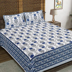 Rudra Bazaar Blue 210 TC Cotton Double King Bedsheet With 2 Pillow Covers | Grocsy