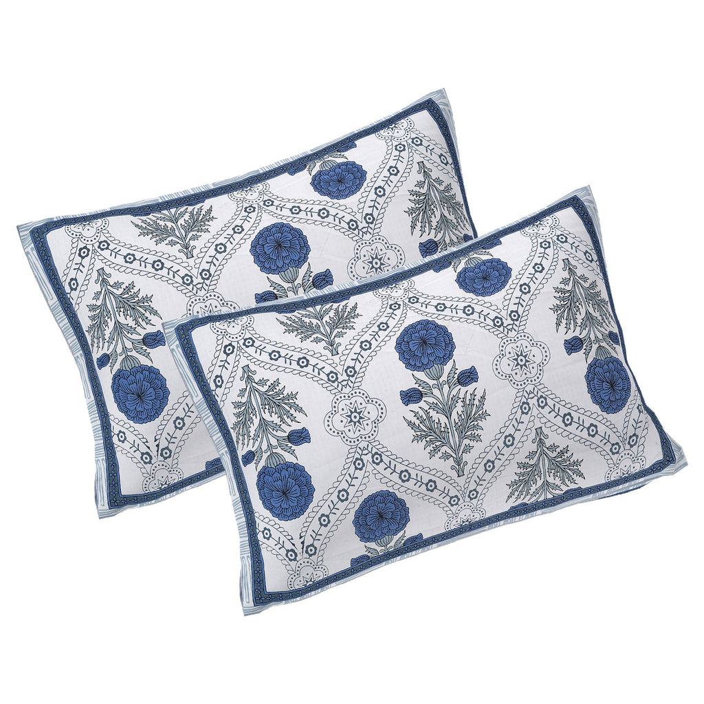 Rudra Bazaar Blue 210 TC Cotton Double King Bedsheet With 2 Pillow Covers | Grocsy