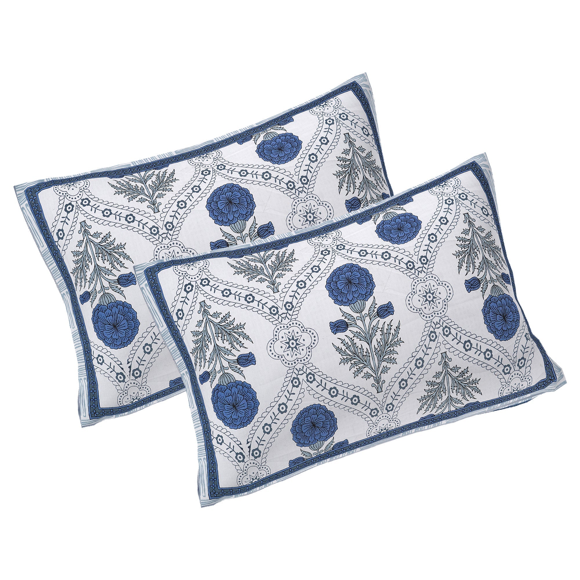Rudra Bazaar Blue 210 TC Cotton Double King Bedsheet With 2 Pillow Covers | Grocsy