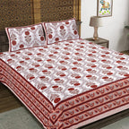 Rudra Bazaar Rust 210 TC Cotton Double King Bedsheet With 2 Pillow Covers | Grocsy