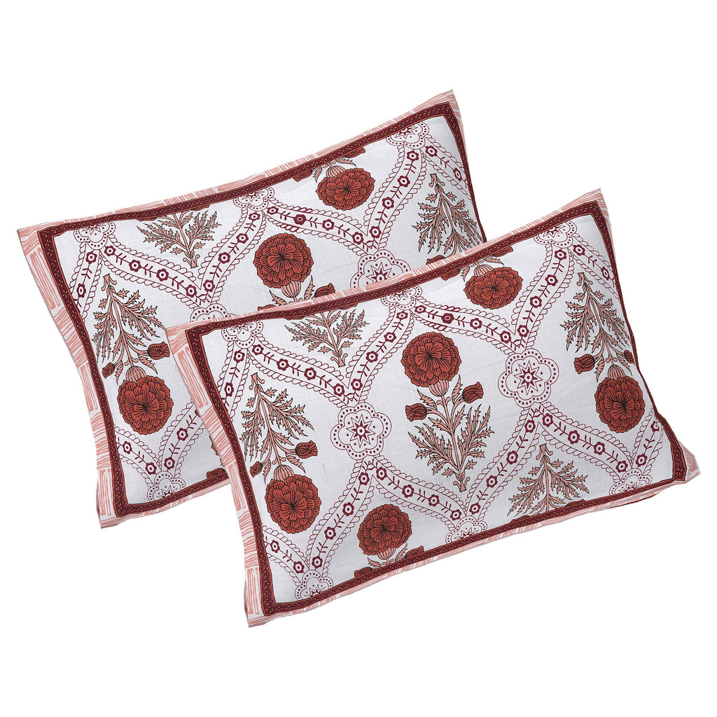 Rudra Bazaar Rust 210 TC Cotton Double King Bedsheet With 2 Pillow Covers | Grocsy