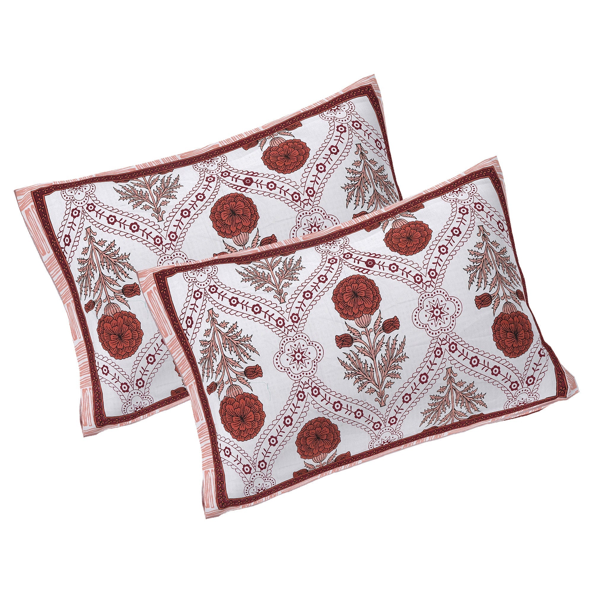 Rudra Bazaar Rust 210 TC Cotton Double King Bedsheet With 2 Pillow Covers | Grocsy