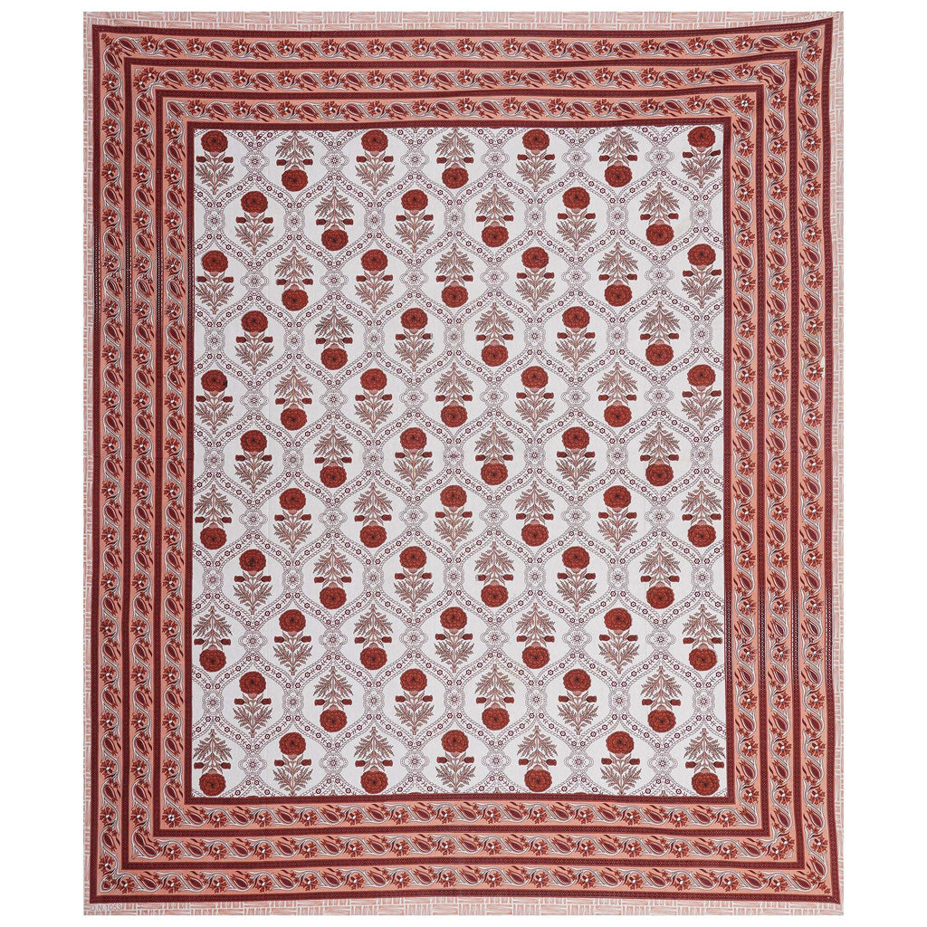 Rudra Bazaar Rust 210 TC Cotton Double King Bedsheet With 2 Pillow Covers | Grocsy