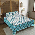 Rudra Bazaar Turquoise Blue 210 TC Cotton Double King Bedsheet With 2 Pillow Covers | Grocsy