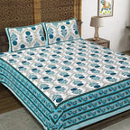 Rudra Bazaar Turquoise Blue 210 TC Cotton Double King Bedsheet With 2 Pillow Covers | Grocsy